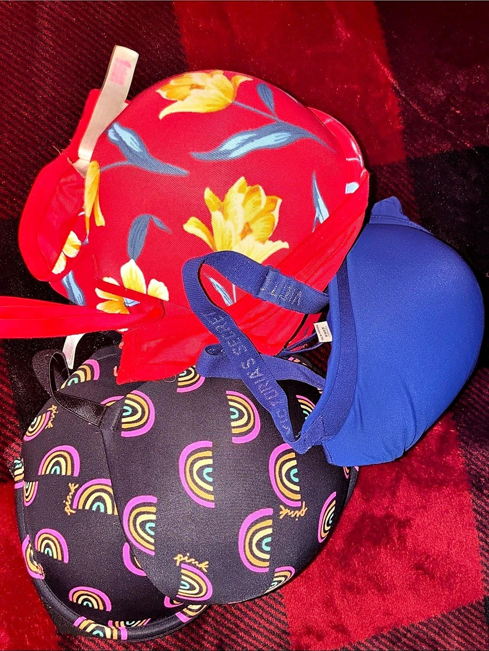PINK Floral Bras Red Blue Like New